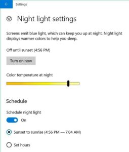 Windows-10 Night Light Setting