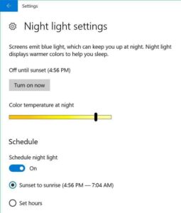 Windows-10 Night Light Setting