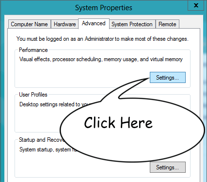 Click on settings under Performance section