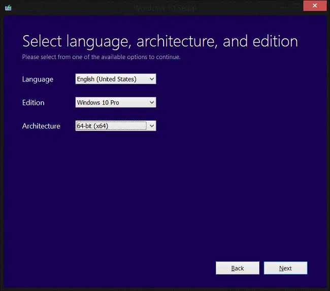 Select language, architecture and edition