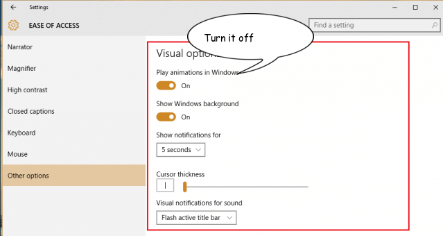 Turn the option ‘Play animations in windows’ off . You are done.