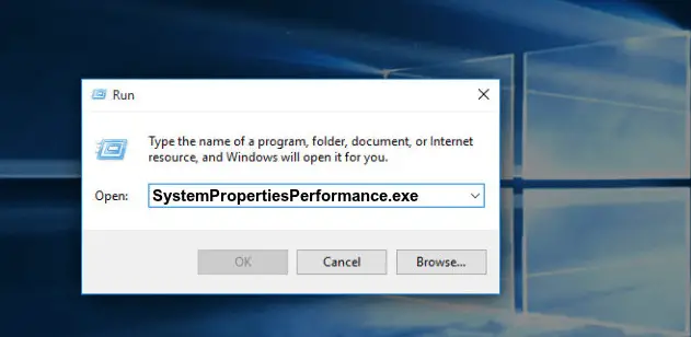 write SystemPropertiesPerformance.exe and click on