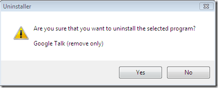 confirmation to uninstall the program. Click on Yes.