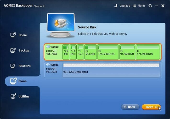 select the drive want to clone Source Drive