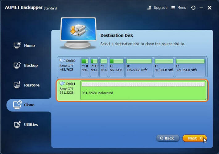 select the target driveis SSD and click Next