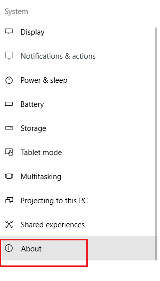 System Settings of Windows 10