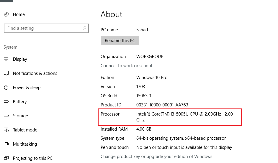 Processor Info of windows