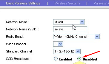 Disable SSID broadcast 