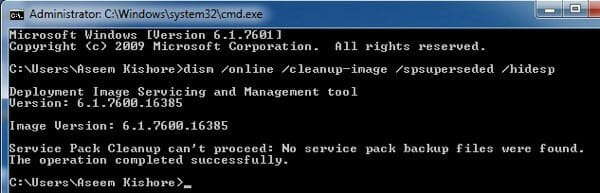 Löschen Sie Windows Update-Dateien von Winsxs mithilfe der Eingabeaufforderung 2