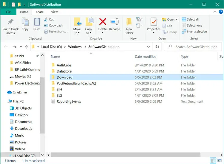 ta bort Windows Update-filer manuellt i Windows 7 och Windows 10 4a