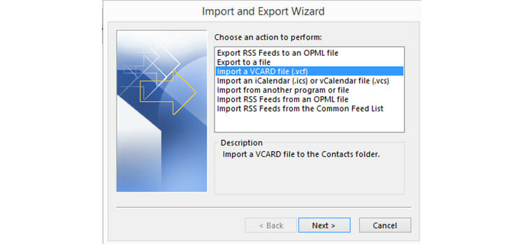 Import a VCARD file