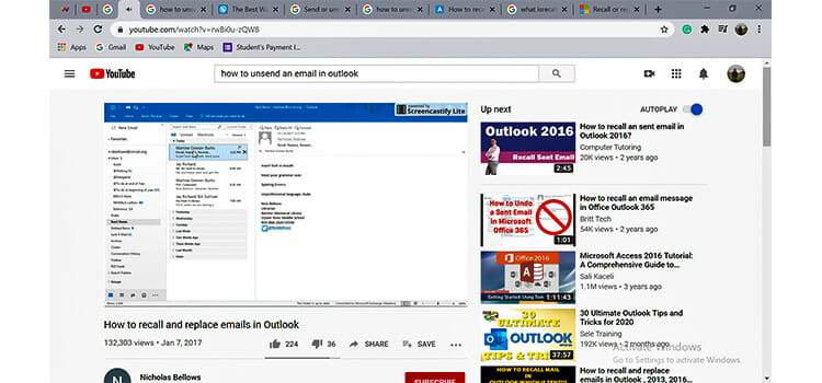 Recalling the Mail at Outlook 1