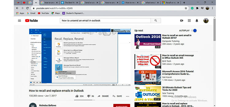 Recalling the Mail at Outlook 2a