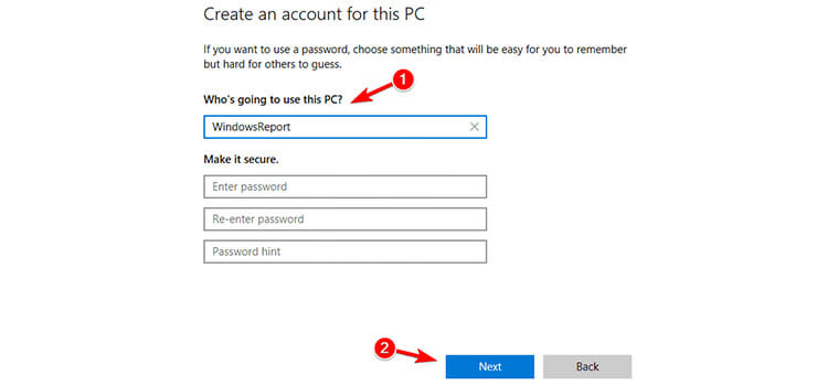 Fix Cortana by creating a new user account 5