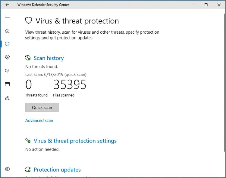 click Virus & threat protection and click Quick scan