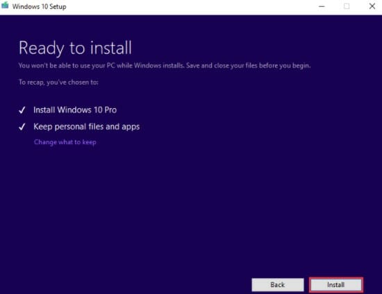 click ‘Install’. Your PC will restart after a few times during the installation. So, don't turn off your PC
