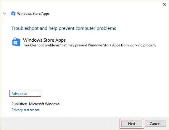 launch the Windows Store Apps Troubleshooter on your computer