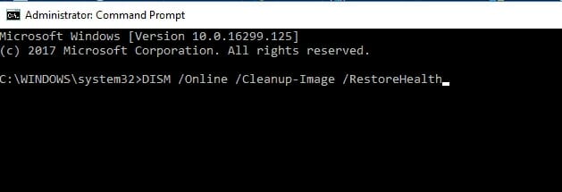 open the command prompt, then type DISM /Online /Cleanup-Image /RestoreHealth/