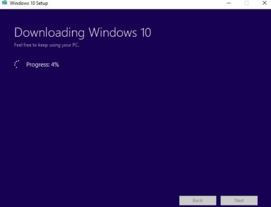 Microsoft Media Creation Tool will start to download the latest Windows 10 installation files