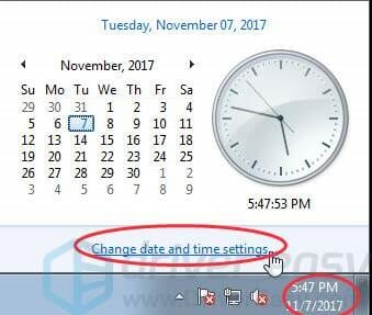 click on Change date and time settings