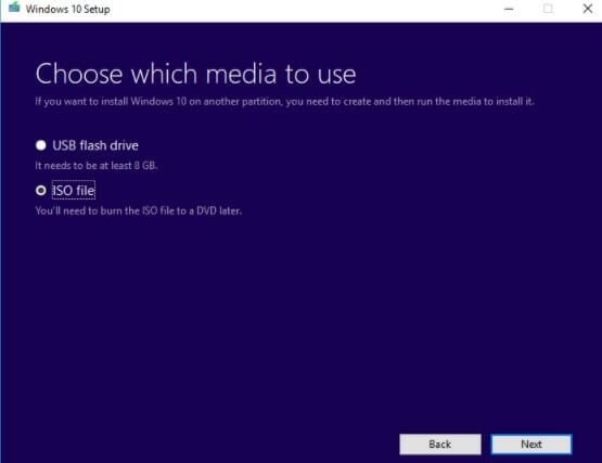 to install Windows 10 on your computer that has a DVD player, you can select ‘ISO file’ and click ‘Next’