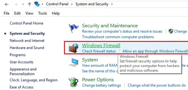 click on the Windows Firewall