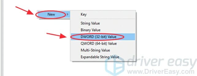 click on DWORD (32-bit) Value under the New