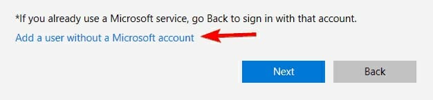 You have to choose to add a user without a Microsoft account option
