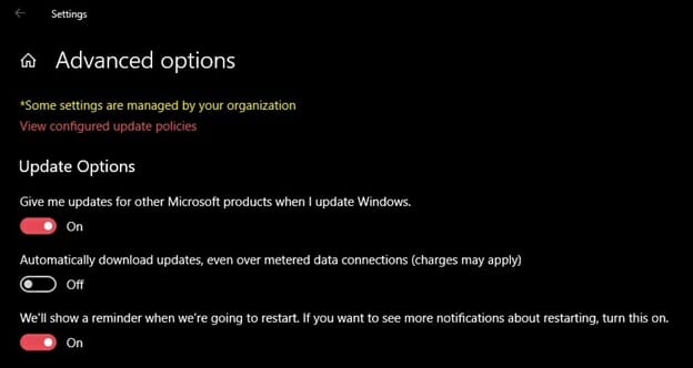 Windows Update > Advanced options