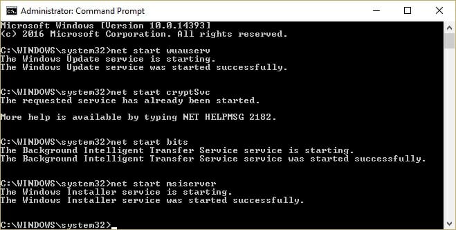 again type the first four commands in the Command Prompt and press Enter after typing each command