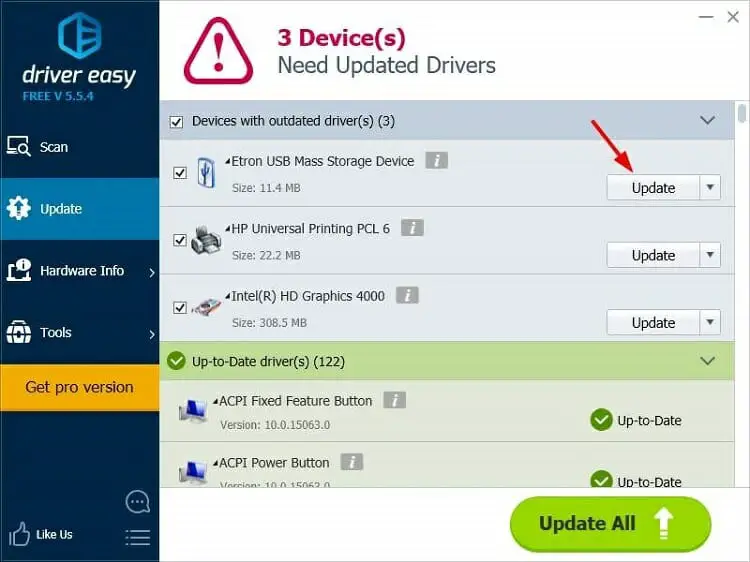 click Update All to automatically update all outdated or missing drivers on your computer