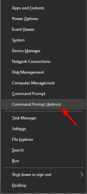 choose Command prompt(Admin) from the menu