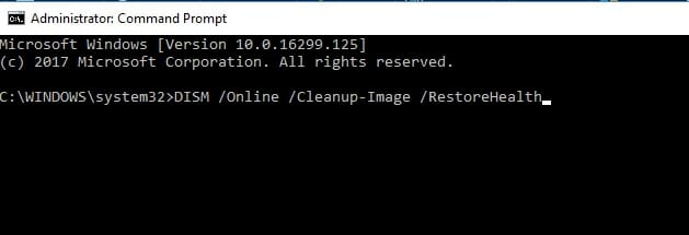 type DISM /Online /Cleanup-Image /RestoreHealth command in the command prompt