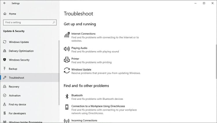 choose Troubleshoot from the menu. You may have to scroll down to find the option