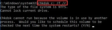 open the command prompt and type “chkdsk c: /f /r“