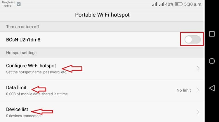 configure hotspot