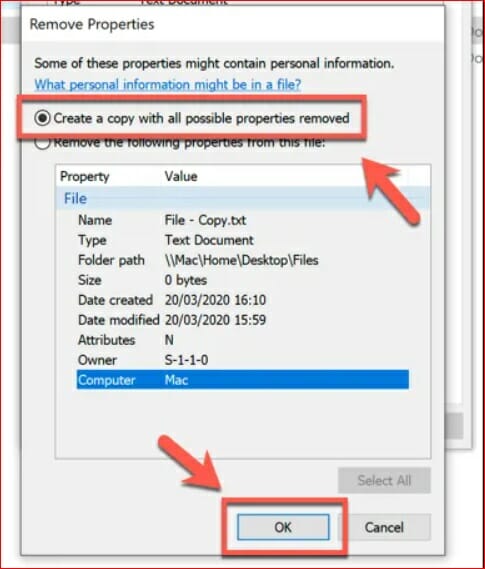 Your file is copied in the same directory as the original file, without the attributes you want to remove