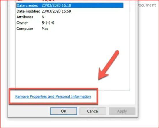 click on the Details tab at the top of the window and click on the Remove Properties and Personal Information link below