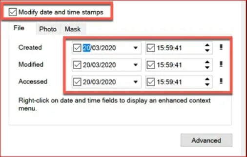 click to allow the checkbox of Modify date and time stamps