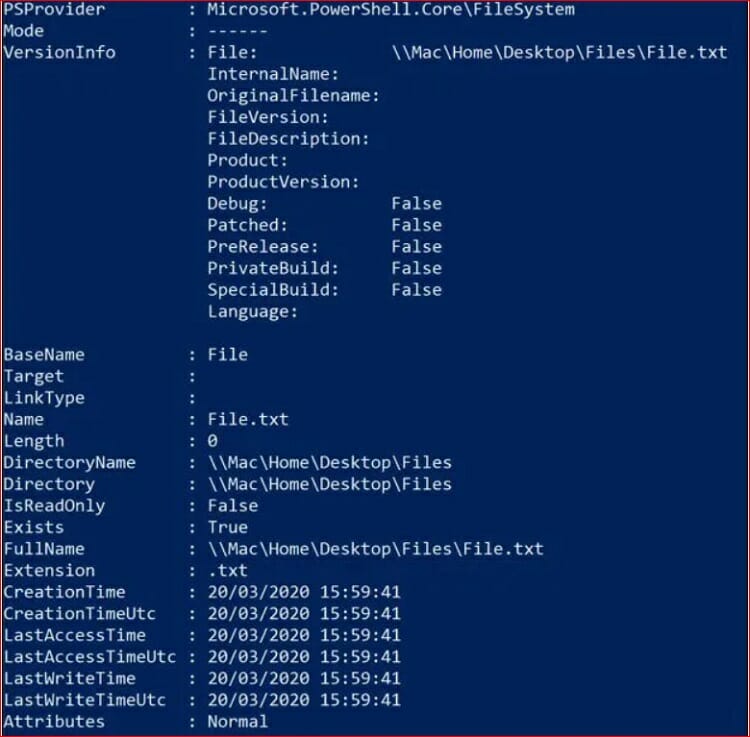 type Get-ItemProperty -Path file | Format-list -Property * -Force for listing the compatible attributes by replacing the file with the path of the file.