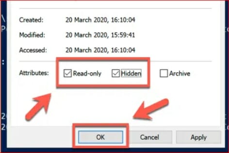 click Hidden or you can click on Read Only option for enabling or disabling the setting. Then, simply click on OK to save