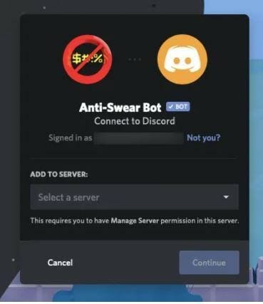 Select a host for the Discord bot after signing in