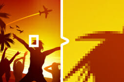 a bitmap image on the left side and a vector image on the right