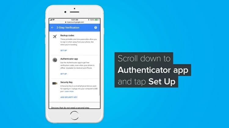 Stay on the ‘2-Step Verification’ window to find ‘Authenticator app’. Tap set up just below.