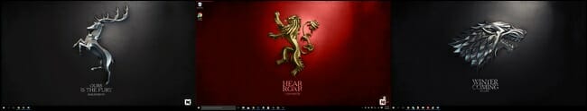 represent House Stark and House Baratheon, are placed on the secondary and tertiary monitors in a more or less random fashion