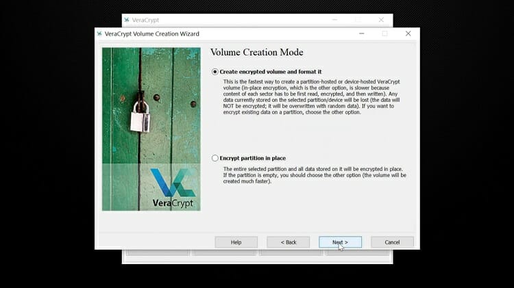 Select the ‘Create encrypted volume