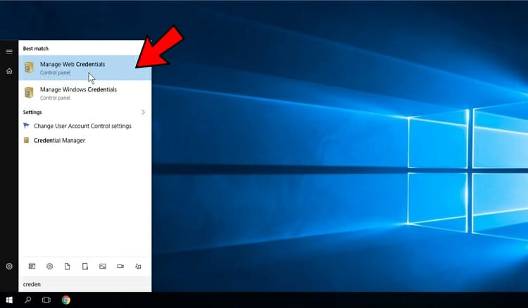 In the search bar, write ‘Credentials’ and you should see ‘Manage Web Credentails’; click on it.