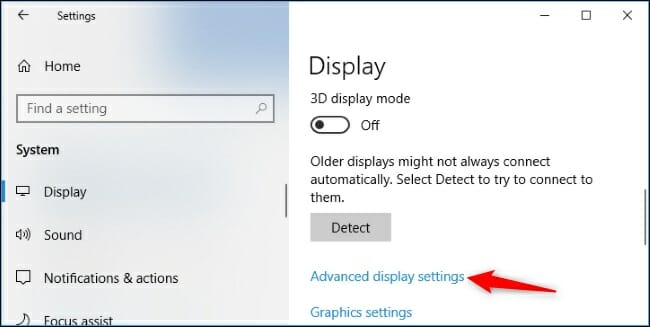 find an option called Advanced display settings