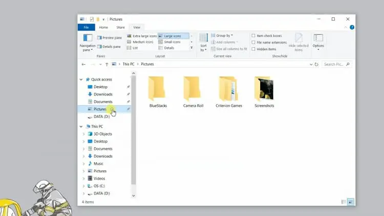 Navigate to the ‘Pictures’ folder on your drive (C)