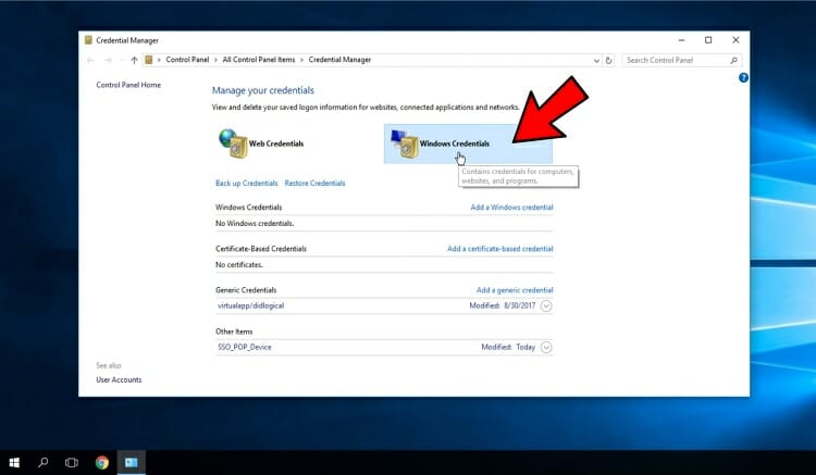 how to clear network credentials windows 10